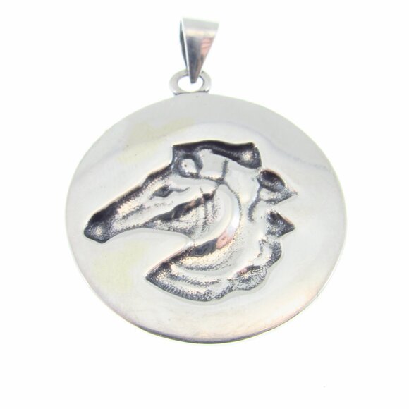 Solid 925 Sterling Silver Greek Meander Puzzle Key Horse Head Equestrian Pendant - Picture 9 of 10